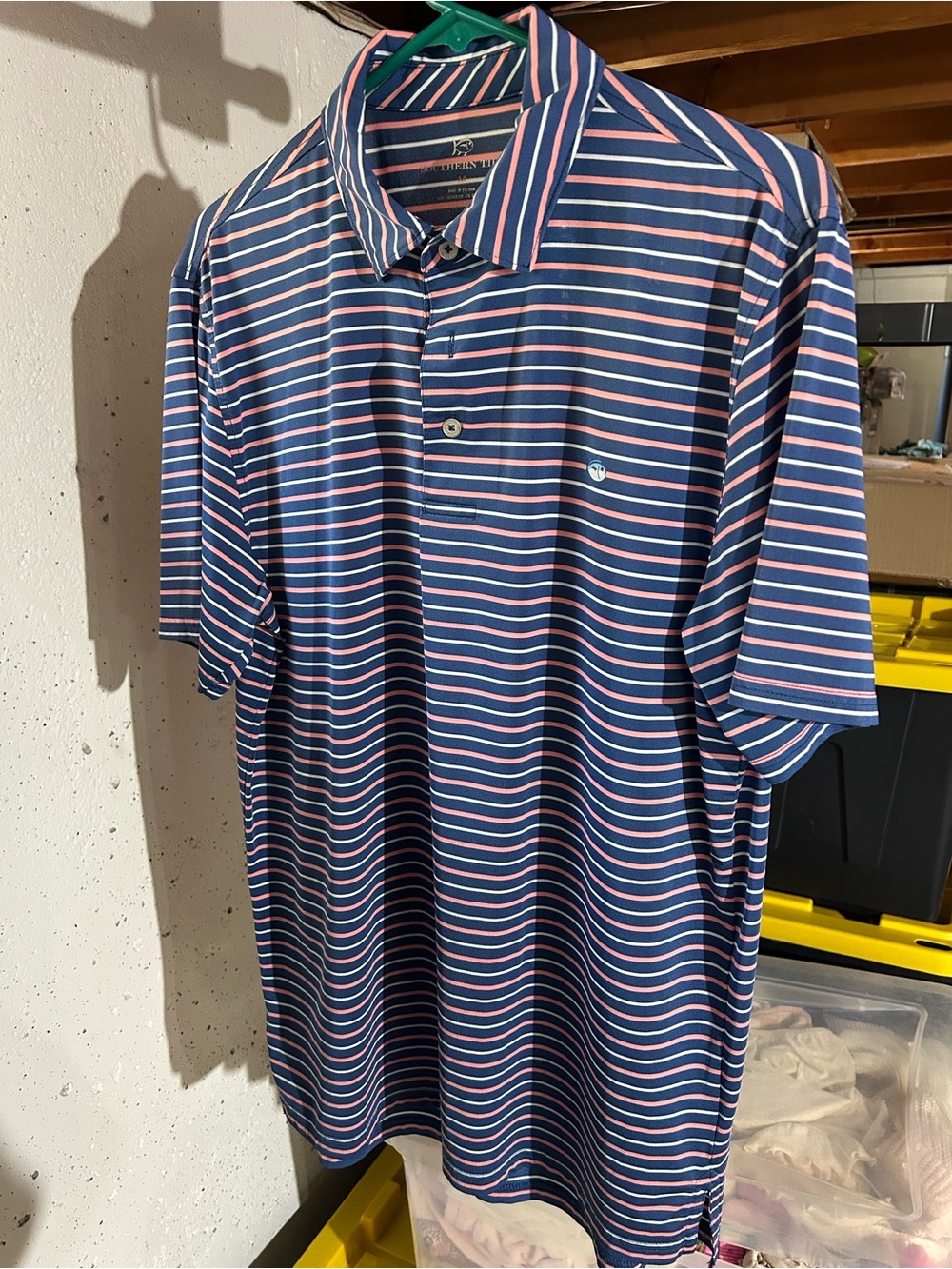 Southern Tide Navy and Pink Striped Polo